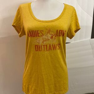 Mustard orange ladies love outlaws 52 cotton 48 polyester brand new